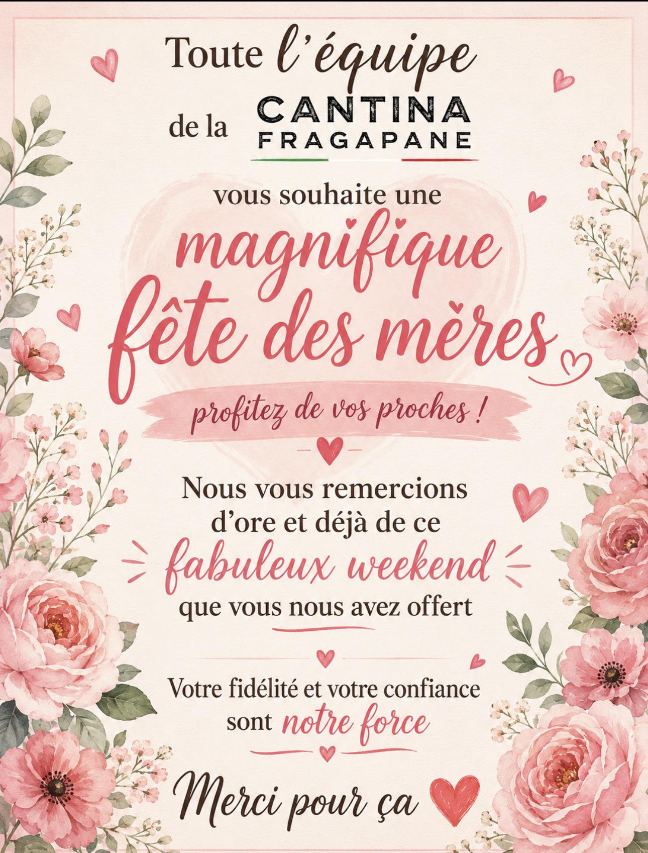Fête des mères mai 2025 – Événement La Cantina Fragapane