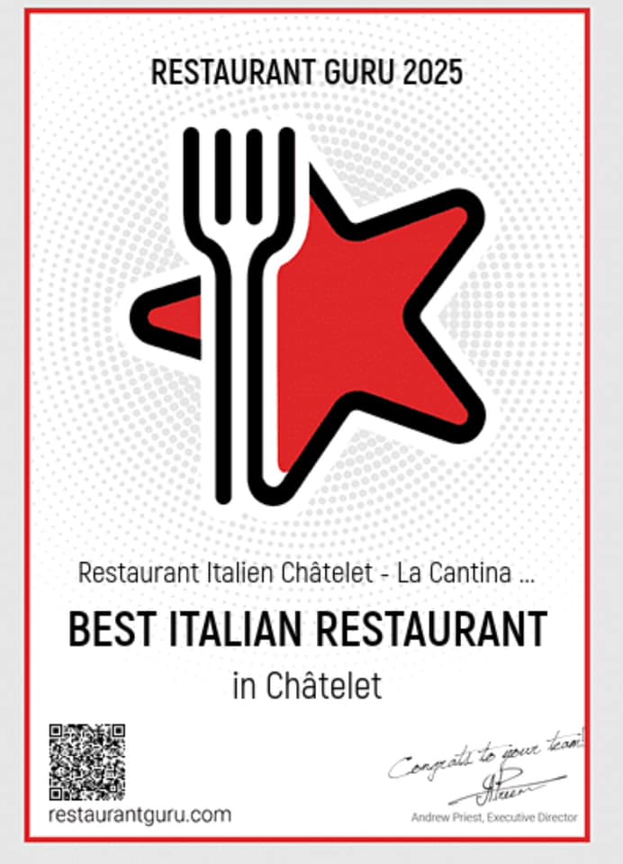 Prix Restaurant Guru 2025 – Meilleur restaurant italien à Châtelet – La Cantina Fragapane